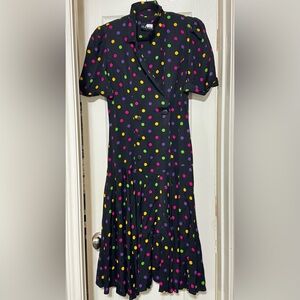 Vintage America Black Midi Dress with Colorful Polka Dots will fit 6-10